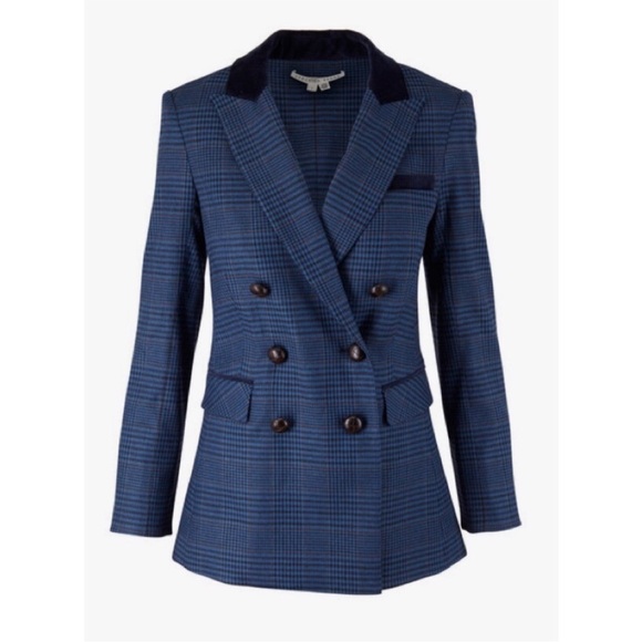 $790 VERONICA BEARD Ellette Navy Plaid Dickey Jacket black corduroy collar sz 0 - Picture 16 of 16